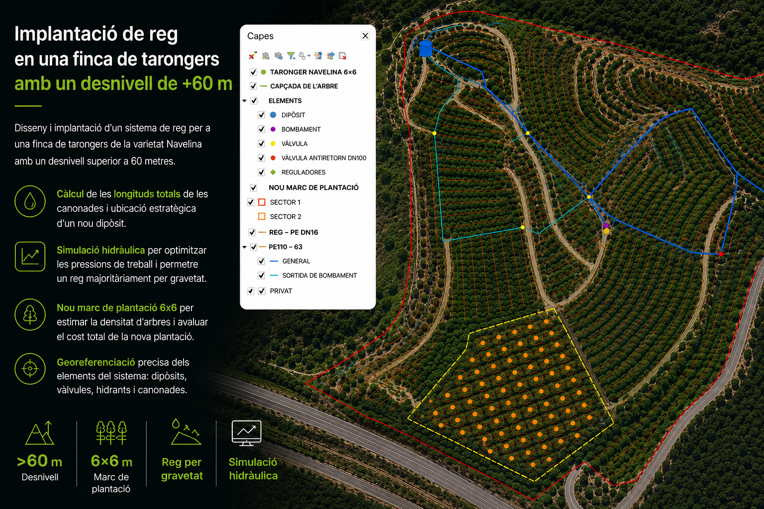 Implantación de riego en finca de naranjos