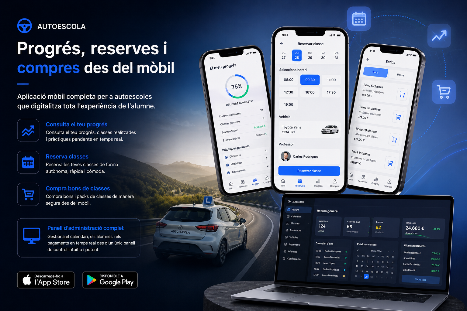 App autoescuela - reservas, progreso y compras
