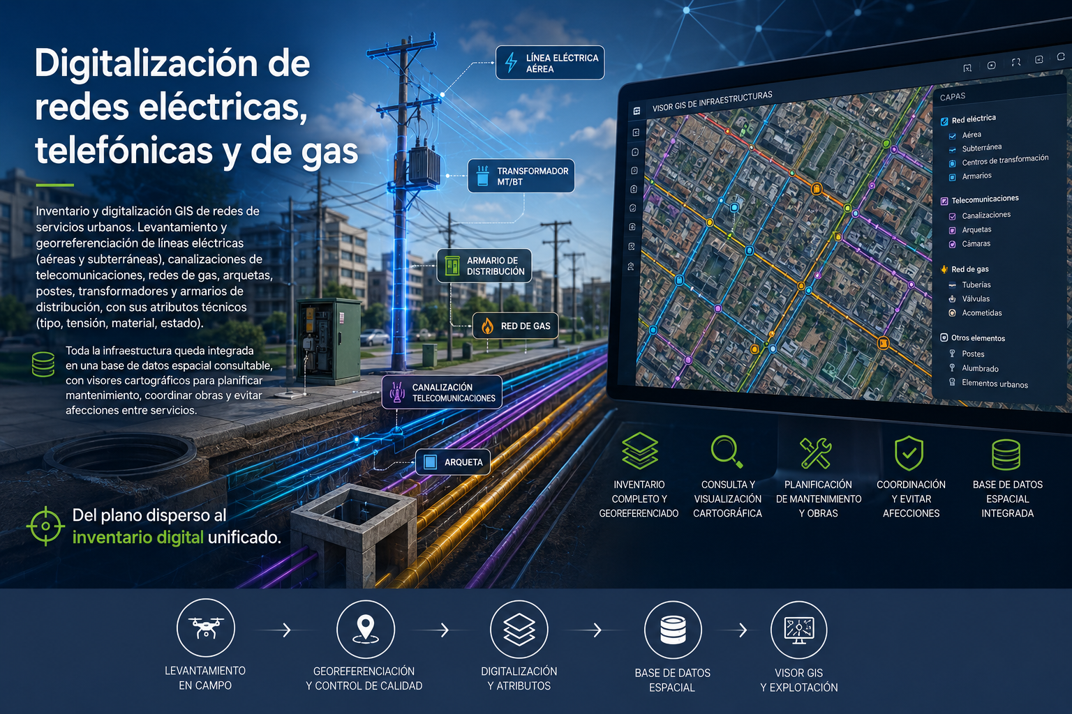 Digitalización de redes eléctricas, telefónicas y de gas