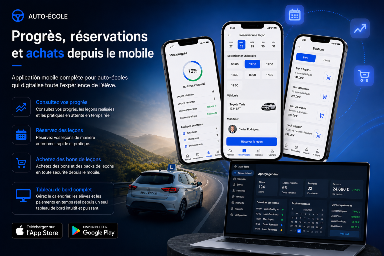 App autoescuela - reservas, progreso y compras
