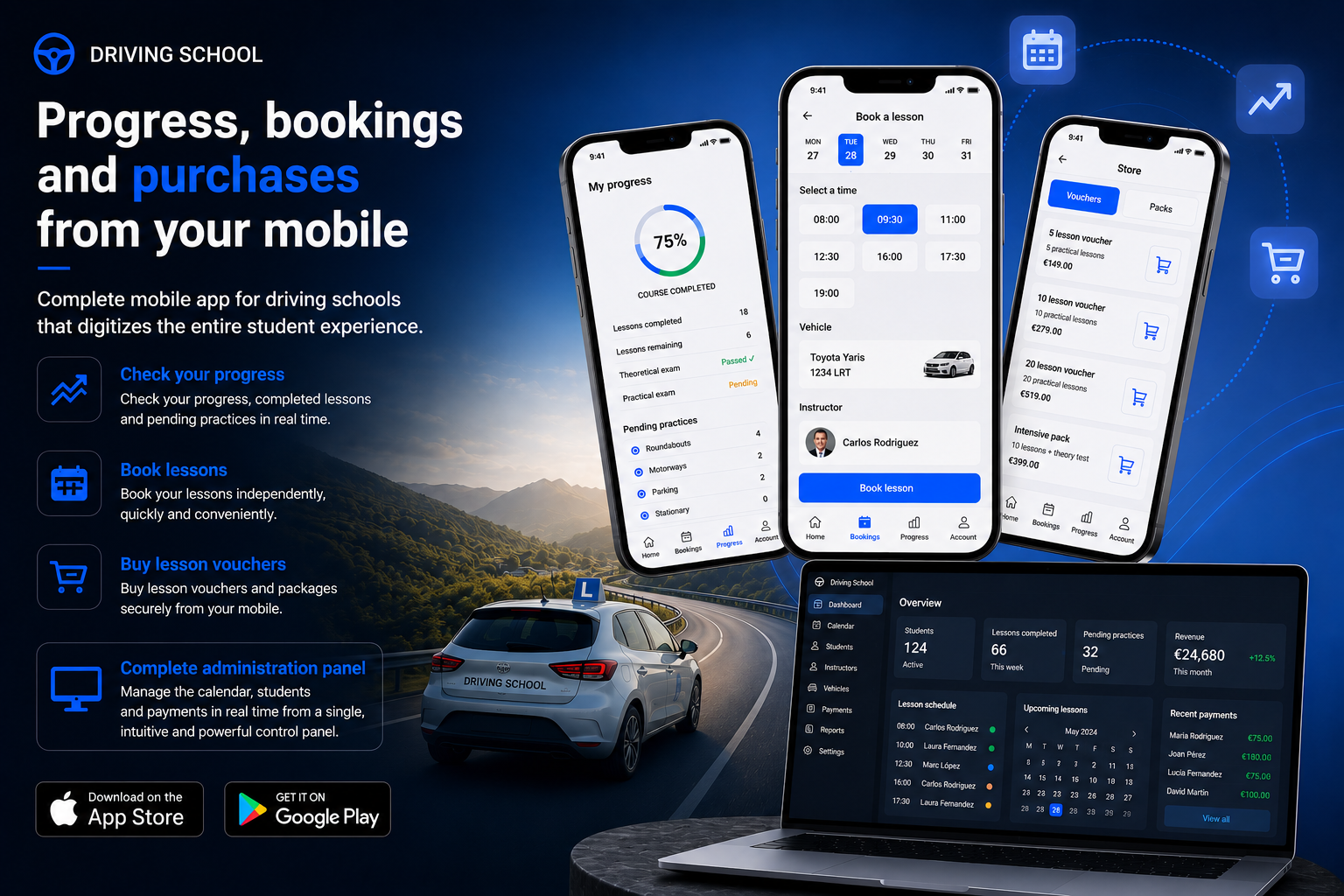App autoescuela - reservas, progreso y compras